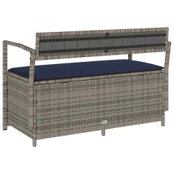 Banc de rangement de jardin avec coussin gris résine tressée 647654647654