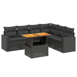 Salon de jardin 7 pcs avec coussins noir résine tressée 647659647659