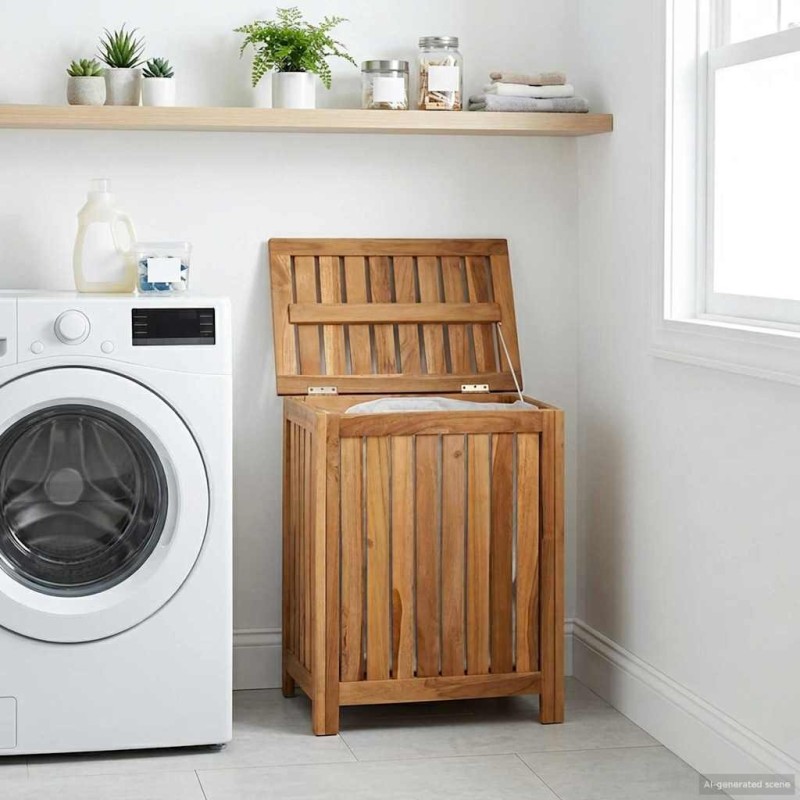 Panier à Linge Naturel 50 x 35 x 60 cm Bois de teck massif 647660647660