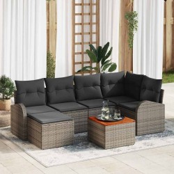 Ensemble de canapé de jardin avec stockage 7 pcs Gris polyrotin 647663647663