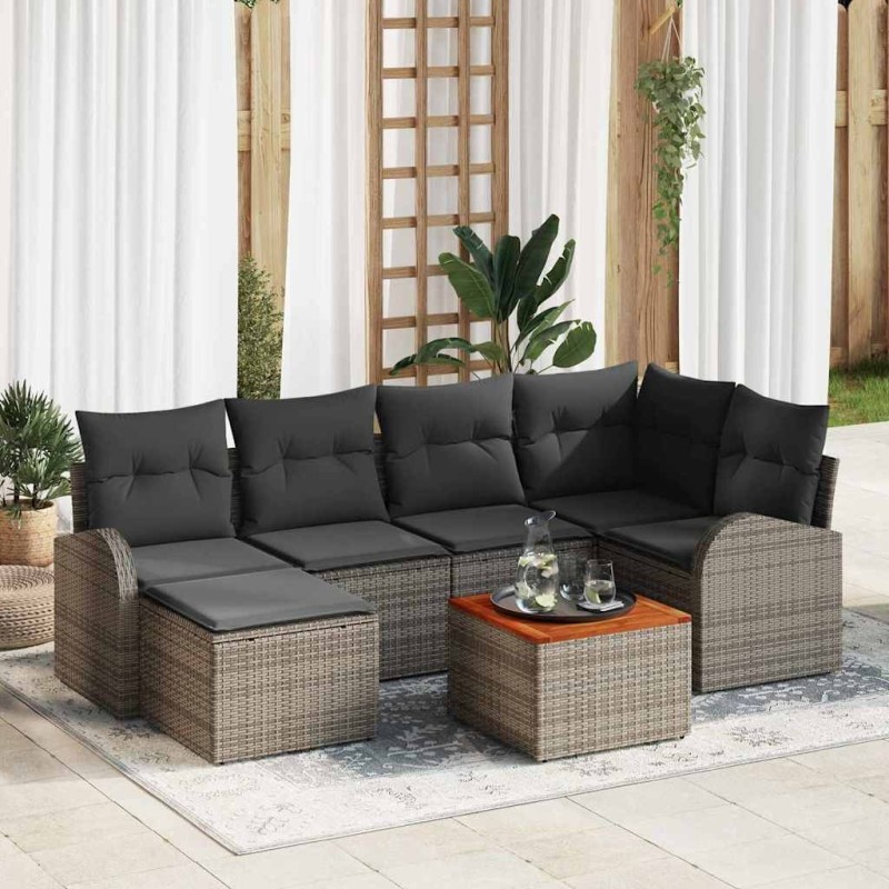 Ensemble de canapé de jardin avec stockage 7 pcs Gris polyrotin 647663647663