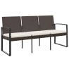 Banc de jardin à 3 places avec coussins marron PP rotin 647664647664