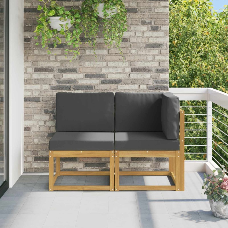 Canapé d’extérieur milieu et coin avec coussin 2 Pièce Blanc 647667647667