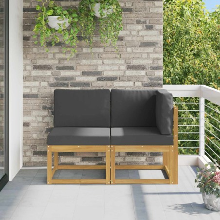 Canapé d’extérieur milieu et coin avec coussin 2 Pièce Blanc 647667647667