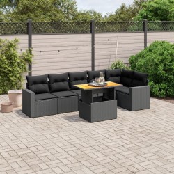 Salon de jardin 7 pcs avec coussins noir résine tressée 647673647673