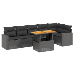 Salon de jardin 7 pcs avec coussins noir résine tressée 647673647673