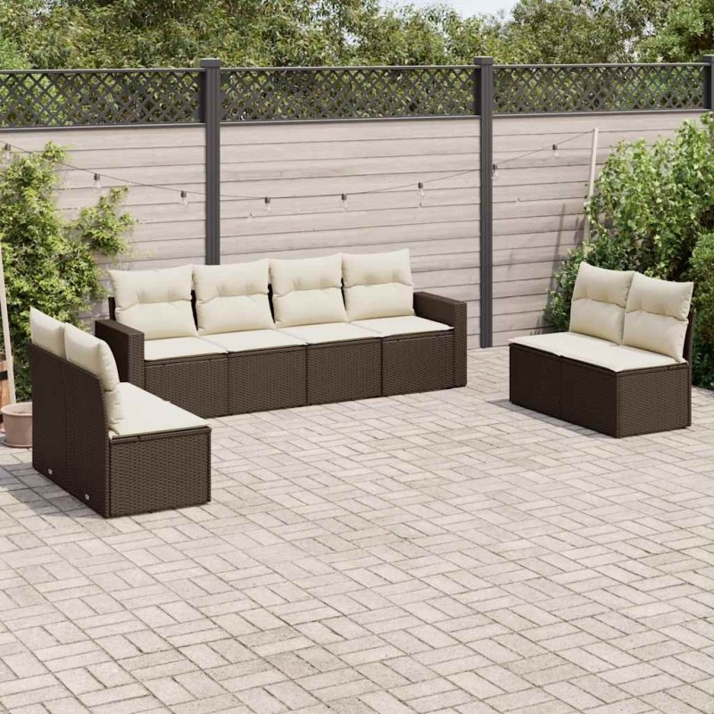 Salon de jardin 8 pcs avec coussins marron résine tressée 647677647677