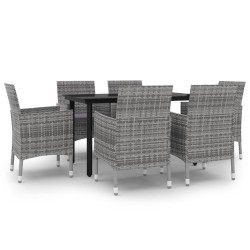 Ensemble à manger de jardin coussins 7 pcs Résine tressée Verre 647681647681
