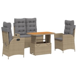 Ensemble à manger de jardin coussins 4 pcs beige résine tressée 647682647682