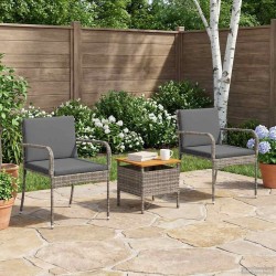 Ensemble bistro de jardin avec coussin 3 pcs Gris polyrotin 647683647683