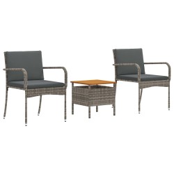 Ensemble bistro de jardin avec coussin 3 pcs Gris polyrotin 647683647683