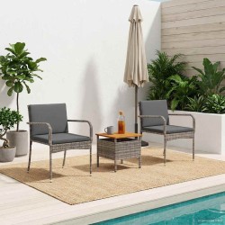 Ensemble bistro de jardin avec coussin 3 pcs Gris polyrotin 647683647683