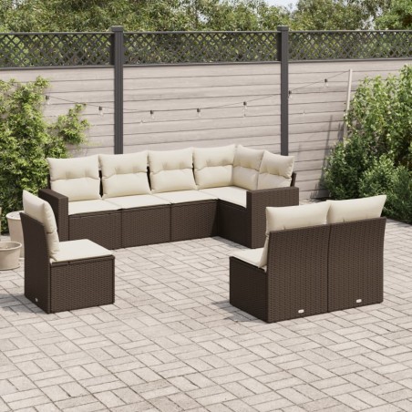 Salon de jardin 8 pcs avec coussins marron résine tressée 647686647686