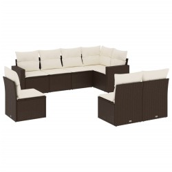 Salon de jardin 8 pcs avec coussins marron résine tressée 647686647686