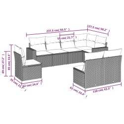 Salon de jardin 8 pcs avec coussins marron résine tressée 647686647686