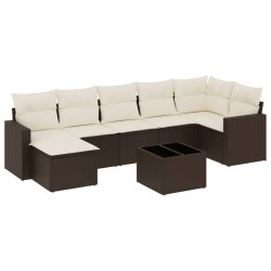 Salon de jardin 8 pcs avec coussins marron résine tressée 647688647688