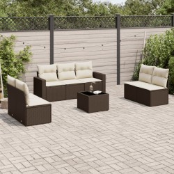 Salon de jardin 8 pcs avec coussins marron résine tressée 647691647691