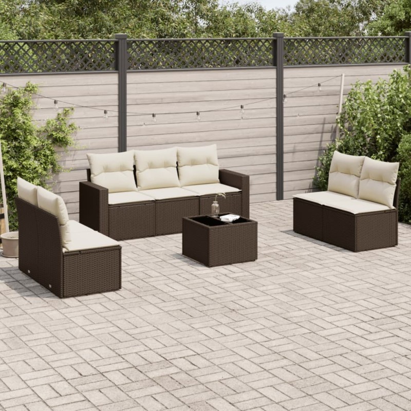 Salon de jardin 8 pcs avec coussins marron résine tressée 647691647691