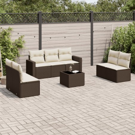 Salon de jardin 8 pcs avec coussins marron résine tressée 647691647691