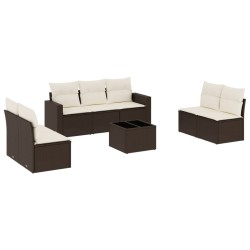 Salon de jardin 8 pcs avec coussins marron résine tressée 647691647691