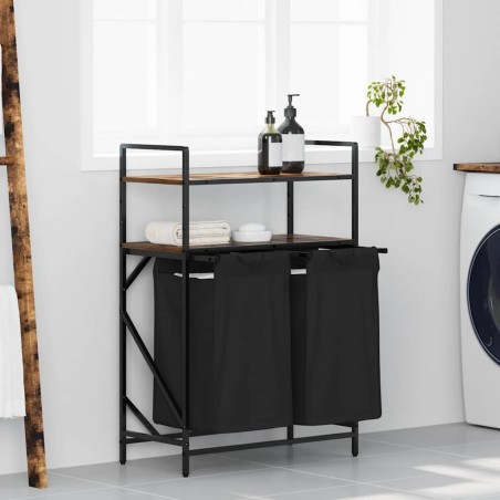 Panier à linge à 2 compartiments avec étagères chêne fumé 647701647701