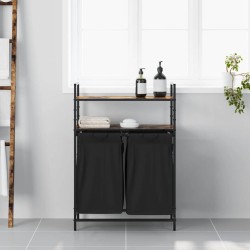 Panier à linge à 2 compartiments avec étagères chêne fumé 647701647701