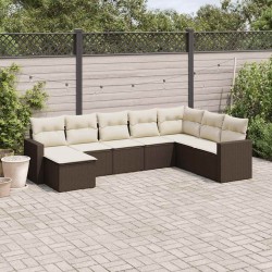 Salon de jardin 8 pcs avec coussins marron résine tressée 647714647714