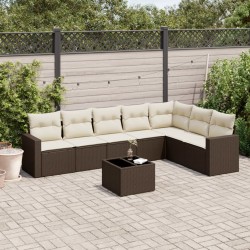 Salon de jardin 8 pcs avec coussins marron résine tressée 647715647715