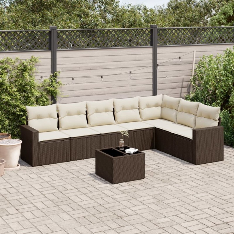 Salon de jardin 8 pcs avec coussins marron résine tressée 647715647715