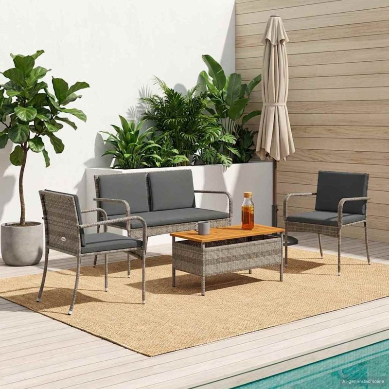 Ensemble de jardin avec coussin acier 647727647727