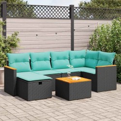 Salon de jardin 7 pcs avec coussins noir résine tressée 647728647728