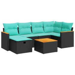 Salon de jardin 7 pcs avec coussins noir résine tressée 647728647728