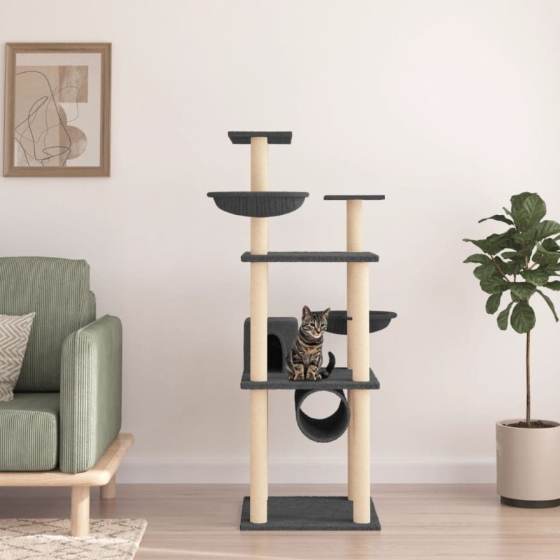 Arbre à chat avec griffoirs en sisal gris foncé 141 cm 647736647736