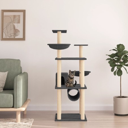 Arbre à chat avec griffoirs en sisal gris foncé 141 cm 647736647736