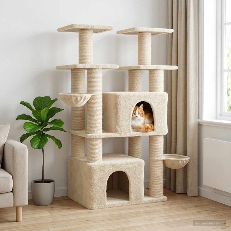 Arbre à chat avec poteaux à griffer en sisal 2 pc Crème 147 cm 647751647751