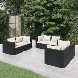 Salon de jardin 6 pcs avec coussins Résine tressée Noir 647753647753