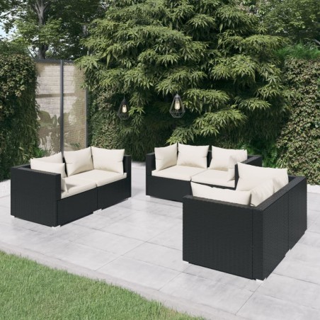 Salon de jardin 6 pcs avec coussins Résine tressée Noir 647753647753