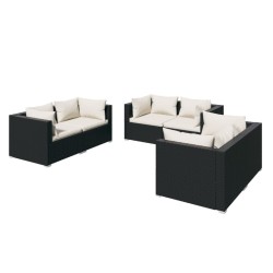 Salon de jardin 6 pcs avec coussins Résine tressée Noir 647753647753