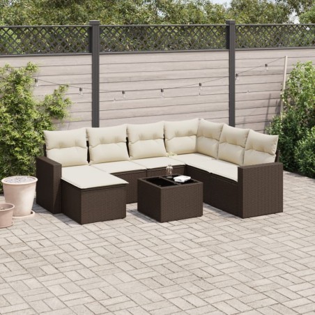 Salon de jardin 8 pcs avec coussins marron résine tressée 647754647754