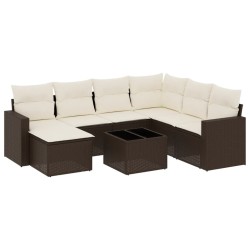 Salon de jardin 8 pcs avec coussins marron résine tressée 647754647754