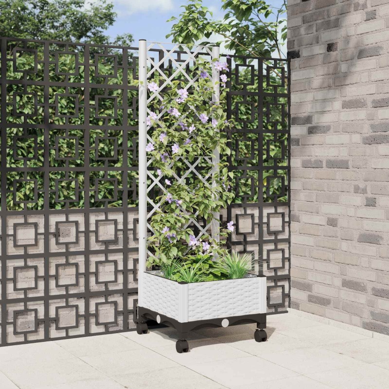 Bac de jardin avec treillis et roues Blanc 40 x 40 x 131,5 cm 647771647771