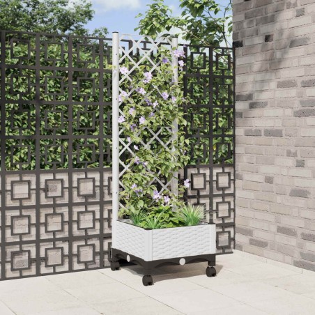Bac de jardin avec treillis et roues Blanc 40 x 40 x 131,5 cm 647771647771