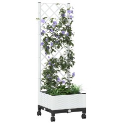 Bac de jardin avec treillis et roues Blanc 40 x 40 x 131,5 cm 647771647771