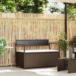 Banc de rangement de jardin avec coussin marron résine tressée 647777647777