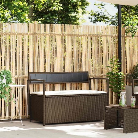 Banc de rangement de jardin avec coussin marron résine tressée 647777647777