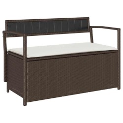 Banc de rangement de jardin avec coussin marron résine tressée 647777647777