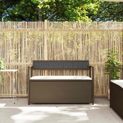 Banc de rangement de jardin avec coussin marron résine tressée 647777647777