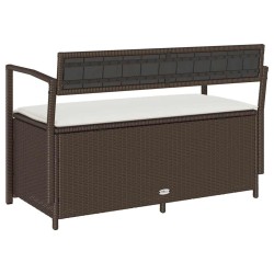Banc de rangement de jardin avec coussin marron résine tressée 647777647777