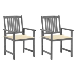 Chaises de jardin et coussins lot de 2 Gris Bois acacia massif 647782647782