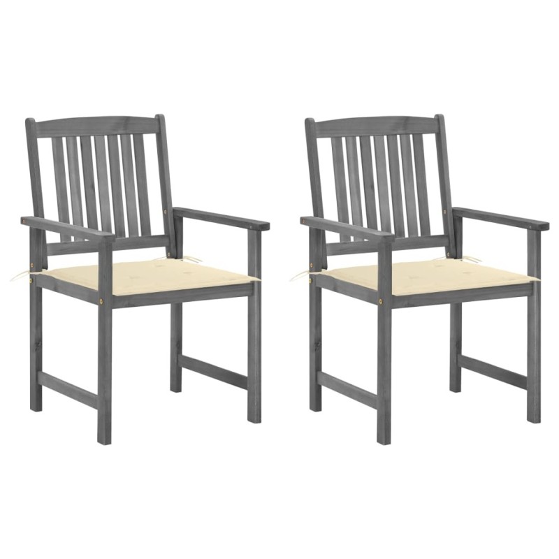 Chaises de jardin et coussins lot de 2 Gris Bois acacia massif 647782647782